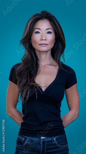 Asian middle aged woman portrait with copy space background © JuanM