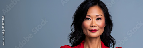 Asian middle aged woman portrait with copy space background