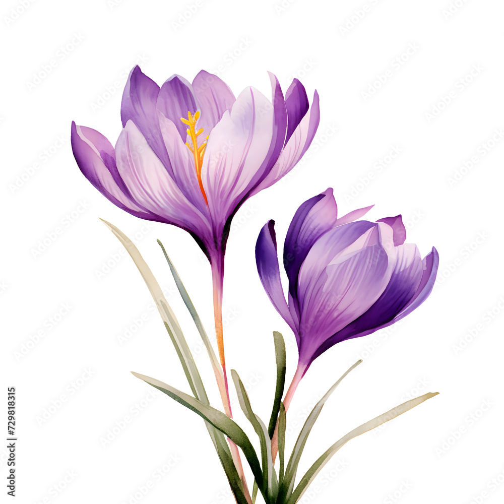 purple, romantic, stem, textile, violet, watercolor, drawing, fabric, spice, wallpaper, art, blooming, bouquet, element, illustration, isolated, set, white, blue, botanic, bunch, card, crocus