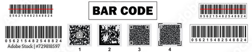 Barcodes collection. Vector code information, QR, store scan codes. Industrial coding information photo