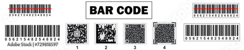 Barcodes collection. Vector code information, QR, store scan codes. Industrial coding information