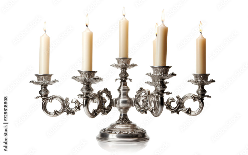 Wax Candles Isolated on Classic Silver Candelabra Wax Candles Isolated on Classic Silver Candelabra