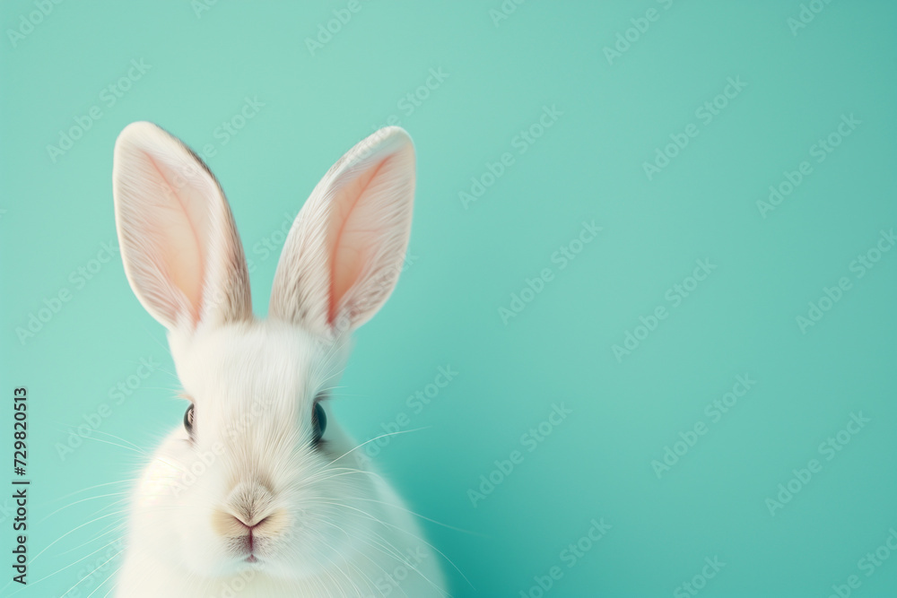 White rabbit ears on pastel blue background with copy space.Easter concept. White rabbit ears on pastel blue background with copy space.Easter concept.