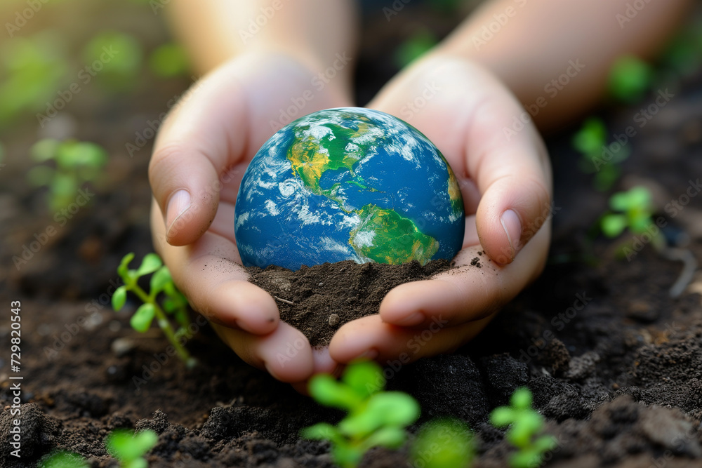 World environment and Earth Day concept with eco friendly enviroment.Hand protecting Earth. World environment and Earth Day concept with eco friendly enviroment.Hand protecting Earth.