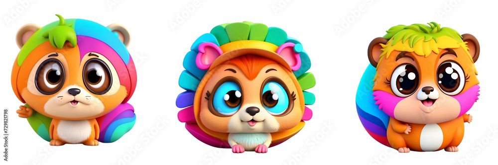Cute funny animals with big eyes lovely little animals isolated in transparent background Cute funny animals with big eyes lovely little animals isolated in transparent background