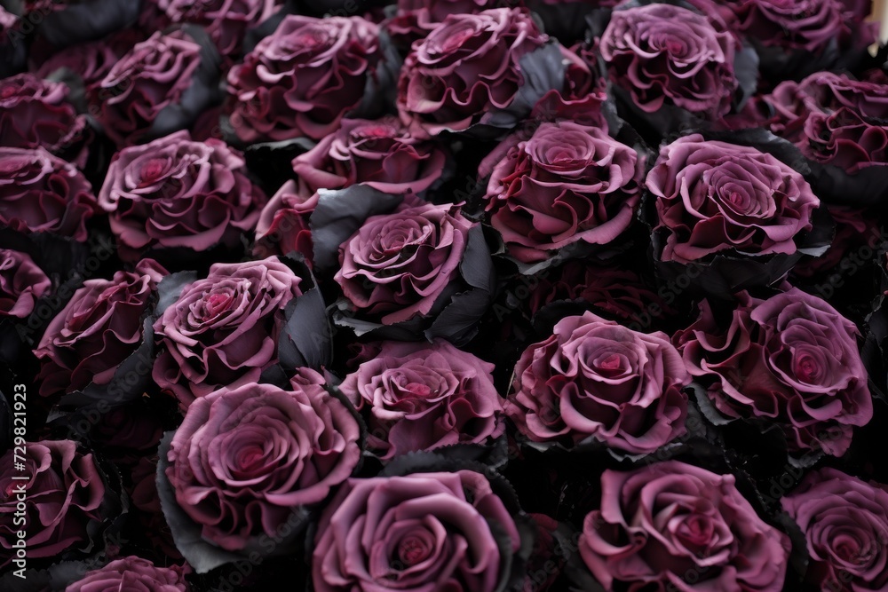 Wine red and dark gray roses pattern. Mauve or grape purple flowers wallpaper or background. Generative AI. Wine red and dark gray roses pattern. Mauve or grape purple flowers wallpaper or background. Generative AI.