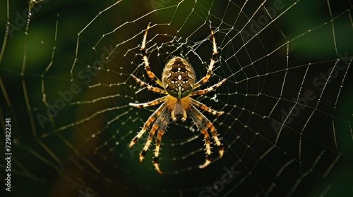  a close up of a spider on it's web in the middle of it's web, with another spider in the middle of it's web.