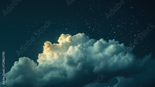  a cloud that is floating in the sky with a star in the sky above it and a full moon in the sky in the middle of the middle of the night.