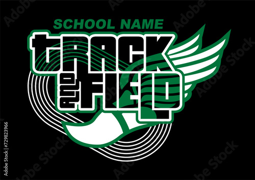 track and field team design with winged foot for school, college or league sports