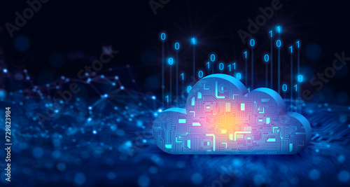 Cloud computing technology internet on Converging point of circuit with Abstract blue background. Cloud Service, Cloud Storage Concept. 3D illustration.