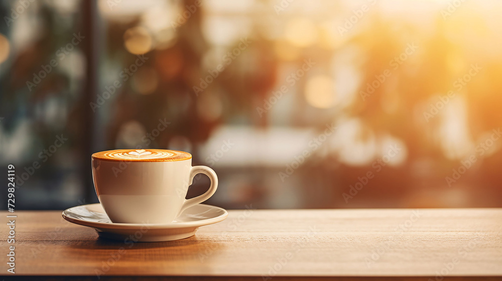Blurred modern background, a cup of coffee on a wooden tabletop. GenerativeAI Blurred modern background, a cup of coffee on a wooden tabletop. GenerativeAI