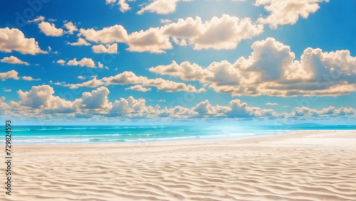 Beautiful tropical beach background with white sand and blue ocean. Summer background concept