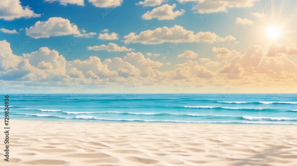 Beautiful tropical beach background with white sand and blue ocean. Summer background concept