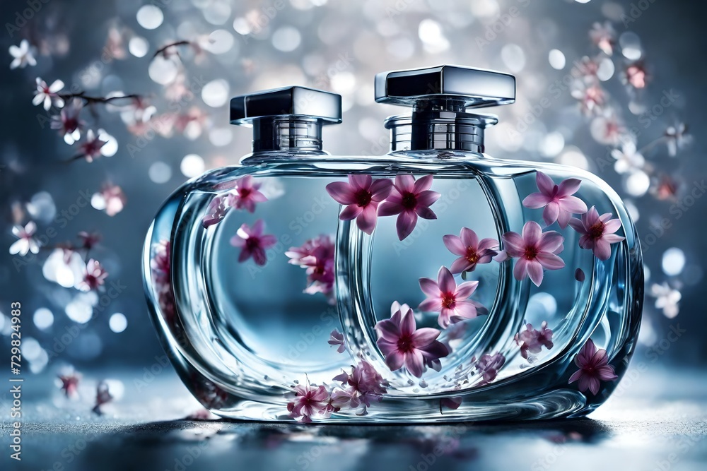 perfumes bottles background in the shape of the stars heart saddles and many their design abstract perfume spirit in pink color moving inside the transparent bottle perfumes bottles background in the shape of the stars heart saddles and many their design abstract perfume spirit in pink color moving inside the transparent bottle