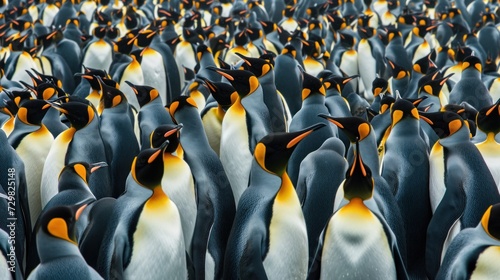  a large group of penguins standing next to each other in the middle of a large group of smaller penguins standing next to each other in the middle of the group.