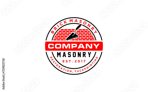 Vintage construction and brick wall labels. Posters, stamps, banners and design elements. Vector template	