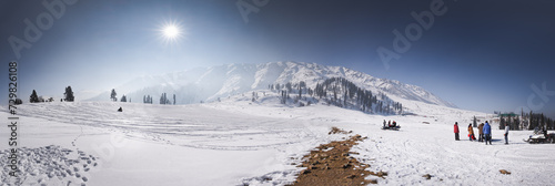 Gulmarg, Kashmir
Gulmarg lies in a cup-shaped valley in the Pir Panjal Range of the Himalayas, at an altitude of , 2,650 m (8,694 ft), 56 km from Srinagar