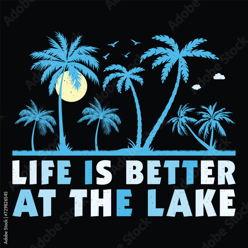Life Is Better At The Lake Surfing Beach Sunset Summer Sublimation T-Shirt Design photo