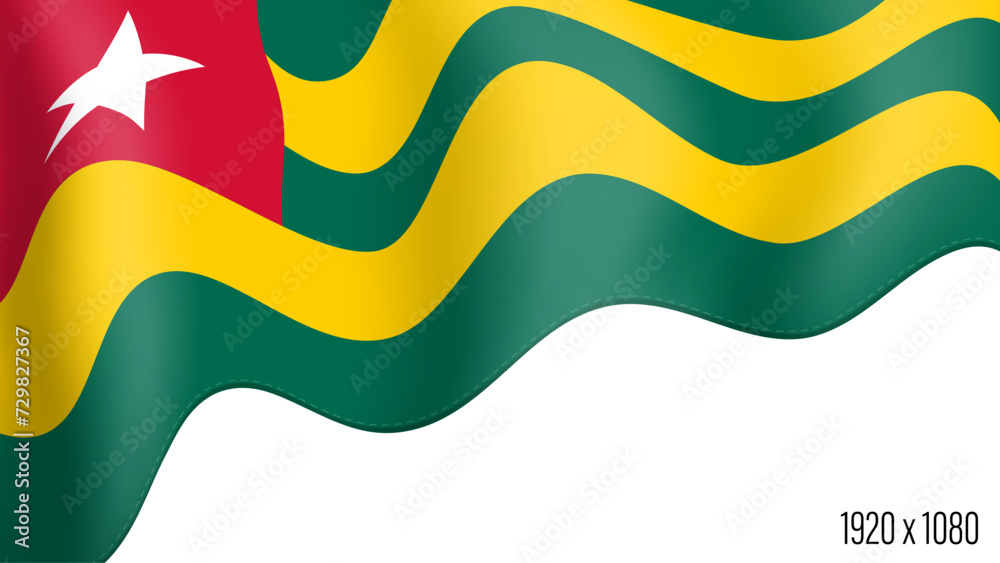 Togo country flag realistic independence day background. Togolese commonwealth banner in motion waving, fluttering in wind. Festive patriotic HD format template for independence day Togo country flag realistic independence day background. Togolese commonwealth banner in motion waving, fluttering in wind. Festive patriotic HD format template for independence day