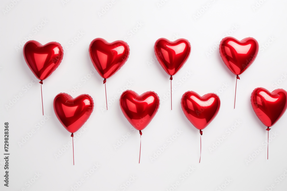 foil baloons isolated on white background, heart-shaped balloons