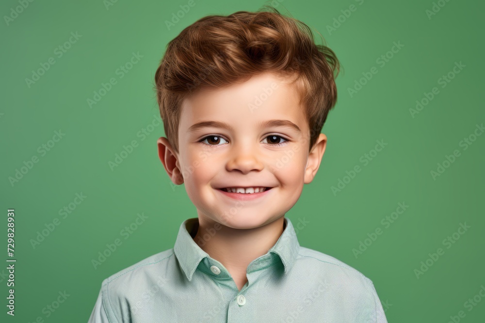 Portrait of a smiling little boy in shirt on green background. Portrait of a smiling little boy in shirt on green background.