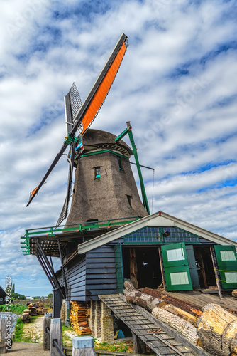 View of the wooden wind powered sawmil located at the Zaanse Schans photo