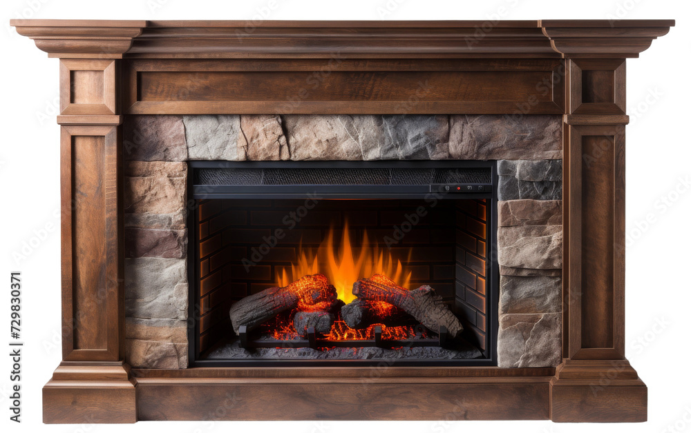White Background with Isolated Electric Fireplace and Mantel White Background with Isolated Electric Fireplace and Mantel