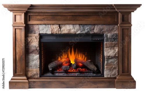 White Background with Isolated Electric Fireplace and Mantel