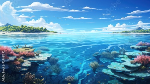 Split View of Tropical Island and Underwater Coral Reef