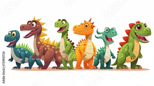 Illustration of various dinosaurs isolated on white background.