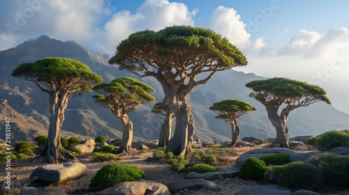 Endemic dragon trees in remote Socotra island, Yemen photo