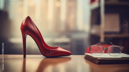 Elegant Red High Heel on an Office Desk