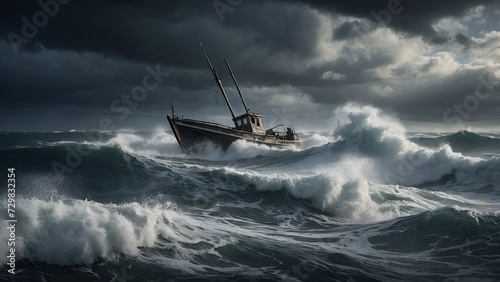 sailboat in storm on the sea