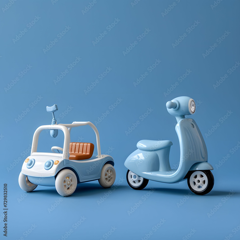 car and bike toys  concept 3d rendered on the road