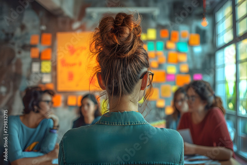 Businesswomen in a Meeting Room with Sticky Notes