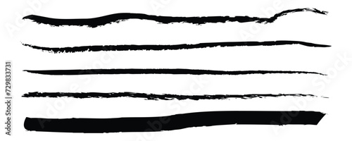 Lines hand drawn paint brush stroke. Vector set isolated on white. Collection of distressed, doodle, pen and pencil lines. Hand drawn scribble. Black border with white artboard.