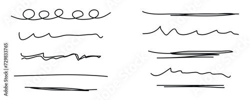Hand drawn line set. Sketch scribble pencil stroke style. Horizontal wave and zigzag doodle line with white background.