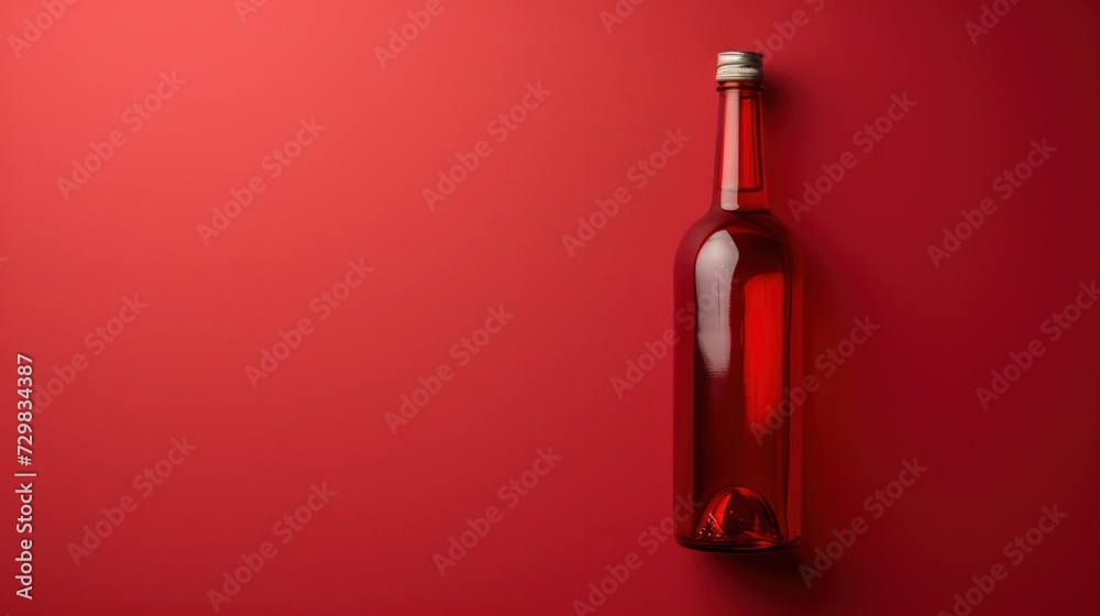a bottle of wine sitting on top of a red table next to a bottle of wine on top of a red table next to a bottle of wine on a red wall. a bottle of wine sitting on top of a red table next to a bottle of wine on top of a red table next to a bottle of wine on a red wall.