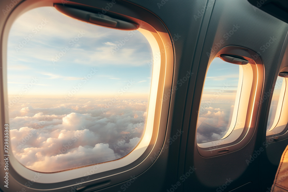 View from an airplane window, from an airplane cabin. View from an airplane window, from an airplane cabin.