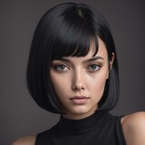 Portrait of a young beautiful black-haired girl with a bob haircut
