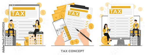 Flat vector paying tax income tax business tax consultant tax time schedule concept illustration