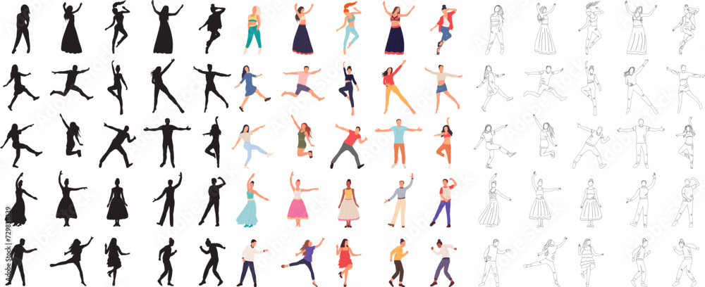 set of dancing people, in flat style vector