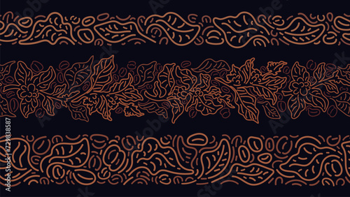 Coffee line patterns set. Abstract border. Branch