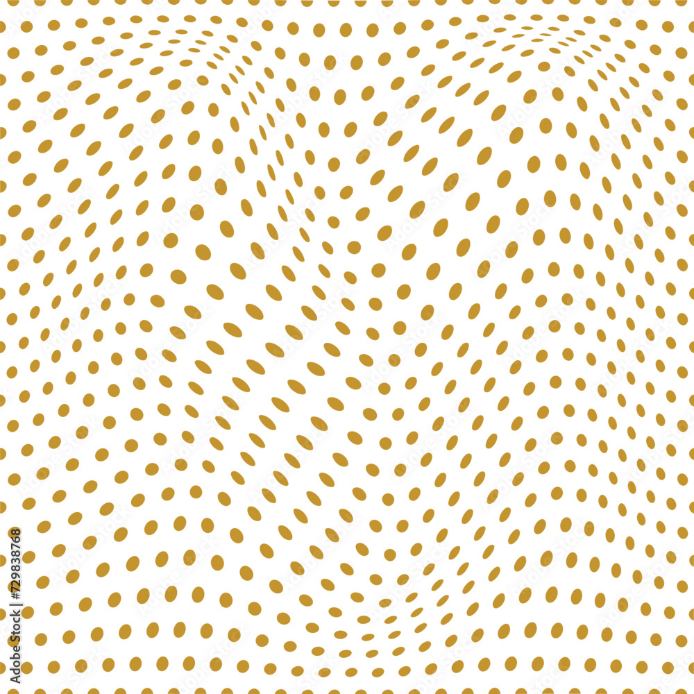 abstract simple gold metal color small polka dot wavy distort pattern on white background - obrazy, fototapety, plakaty 