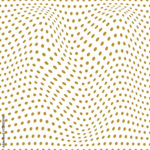 abstract simple gold metal color small polka dot wavy distort pattern on white background