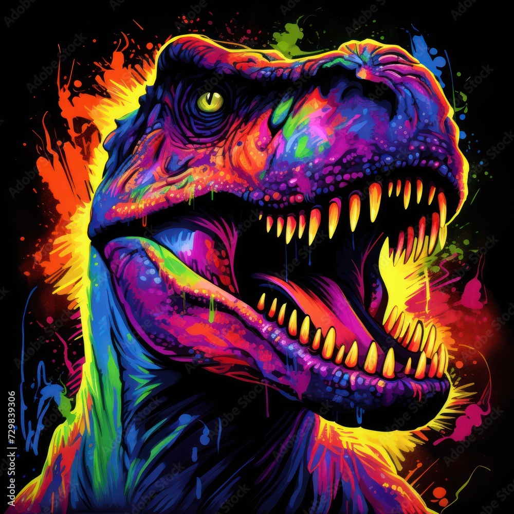 Blacklight painting-style Tyrannosaurus, Tyrannosaurus pop art illustration Blacklight painting-style Tyrannosaurus, Tyrannosaurus pop art illustration