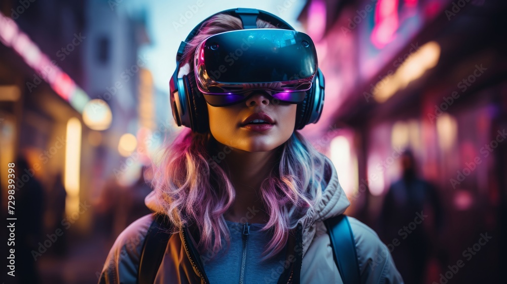 VRを体感する女性,Generative AI AI画像 VRを体感する女性,Generative AI AI画像