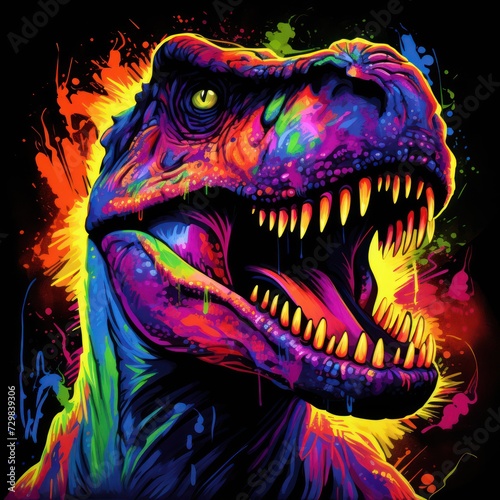 Blacklight painting-style Tyrannosaurus  Tyrannosaurus pop art illustration