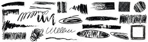 Grunge charcoal scribble stripes,handdrawn doodle bold shapes, paint brushstrokes, ink rough splash blobs. Chalk or marker doodles, urban freehand scratches. Vector Illustration