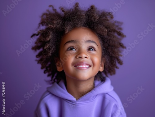 little African American girl with colorful sweatshirt in professional colorful photo studio background © hakule